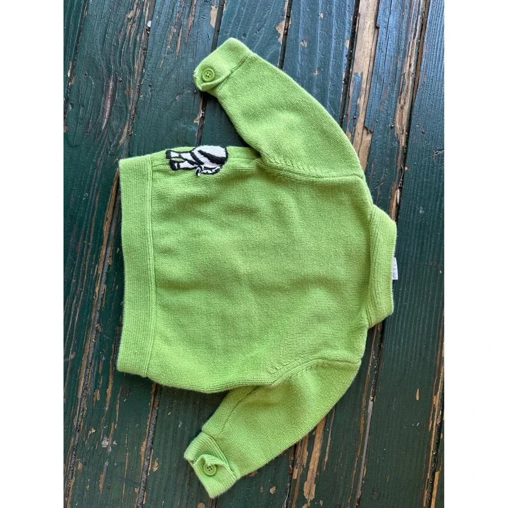Gymboree‎ Baby Girls Green Zebra Knit Cardigan Sweater and Denim Jeans Set 6-12M